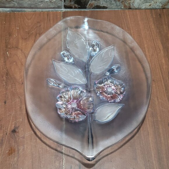 Glass Crystal Frosted Calypso Canape Hibiscus Leaf Shape Platter - Picture 16 of 16